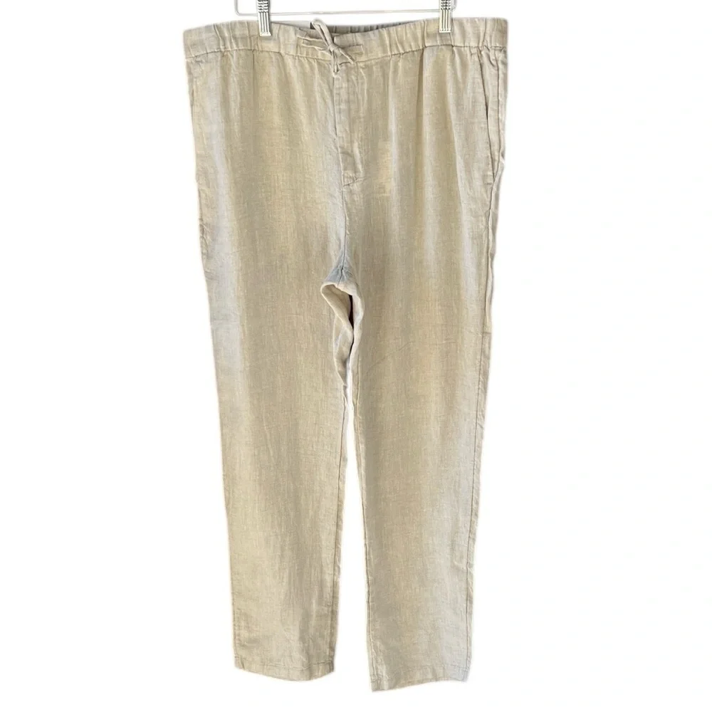 H&M 100% Linen Regular Fit Sz L Pants Slacks Natural Linen